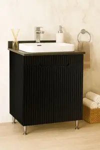 Set Baza front MDF si Lavoar seria 633, montat, 60 cm, negru