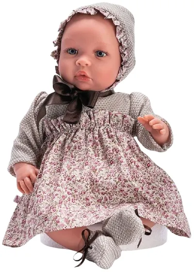 Păpuşă bebeluş Asi Dolls - Lea, cu rochie și panglică maro, 46 cm