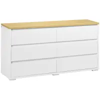 HOMCOM Comodă Depozitare, 6 Sertare, Mobilier Dormitor/Cameră de Zi, Alb/Lemn Natural | Aosom Romania