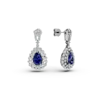 Cercei lacrima din aur alb cu safire ovale de 2.04ct si diamante round de 1.3ct