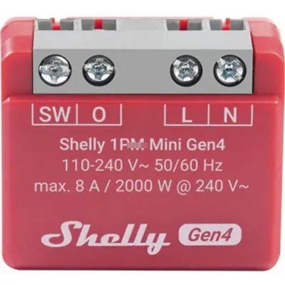 Releu inteligent Shelly – 1PM Mini Gen4, Wi-Fi, cu wattmetru, roșu