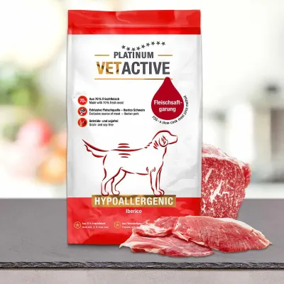 PLATINUM Vetactive Hipoalergenic, XS-XL, Iberico, hrană uscată monoproteică fără cereale câini, alergii, semimoist, 5kg