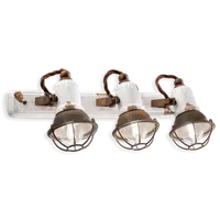 Applique 3 Luci Con Gabbia / Wall Lamp Retro Loft Finish Vib - Vintage Bianco C1677-1