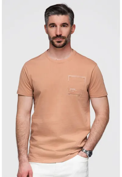 Tricou cu buzunar pe piept - Maro camel