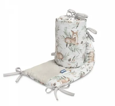 Protectie laterala patut Sensillo Karo Deers 180x30 cm cu doua fete,suprafata din bumbac imprimatplus,umplutura antialergica,prindere cu panglici