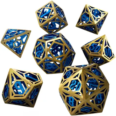 Set de zaruri GlassStaff - Hollow Metal RPG Dice Set, Azure Crown (7 buc.)