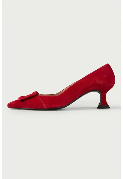 Pantofi din piele intoarsa cu varf ascutit Alana - Rosu vermillion