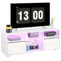 HOMCOM Suport TV 120 cm, suport televizor pentru televizoare de până la 55 inch cu iluminare LED și telecomandă, rafturi din sticlă alb | Aosom Romania