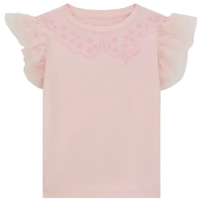 Tricou cu mânecă scurtă Guess - Cu broderie și volănașe, 18 luni