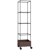 Outsunny Jardinieră Înălțată cu Spalier 20L, Pat de Grădină Înălțat pentru Exterior cu Roți Blocabile, Sistem de Autoirigare, Orificii de Drenaj pentru Plante Cățărătoare, Legume și Flori, Maro | Aosom Romania
