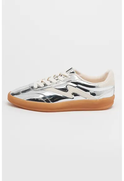 Pantofi sport de piele ecologica cu sireturi Giia - Alb/Argintiu