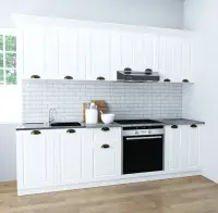 Set bucatarie SQUARE 240 cm, 8 corpuri, corp cuptor, blat termorezistent, fronturi MDF, alb rustic