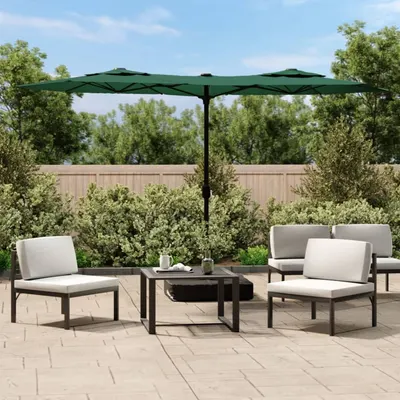 vidaXL Umbrelă de soare cu două capete, verde, 316x145 cm