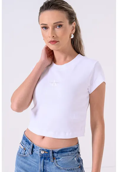 Tricou crop cu aspect striat - Alb