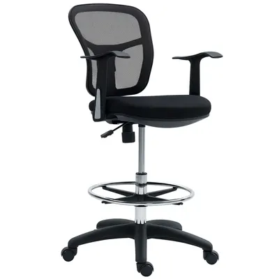HOMCOM Scaun de Birou Rotativ cu Inel pentru Sprijinirea Picioarelor și Spătar Curbat, 55x58x94 cm, Negru | Aosom Romania