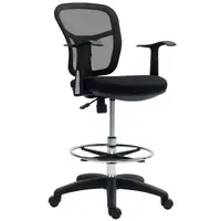 HOMCOM Scaun de Birou Rotativ cu Inel pentru Sprijinirea Picioarelor și Spătar Curbat, 55x58x94 cm, Negru | Aosom Romania