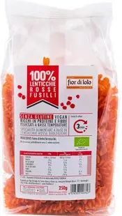 Bio fusilli din linte roșie, 250 g, Fior di Loto