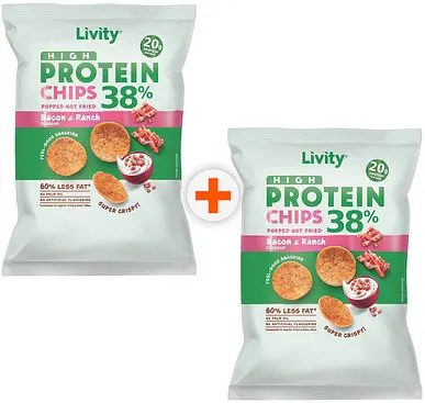 Chipsuri proteice cu bacon și sos Ranch, 2 x 52 g, Livity