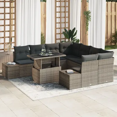 Gossi set de canapele pentru gradina , 9 piese, cu perne, gri, din poliratan