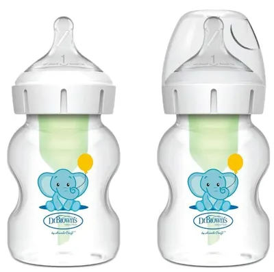 Set biberoane Dr. Brown's Options+ - PP, Wide-Neck, Anti-Colic, 2 х 150 ml, elefant