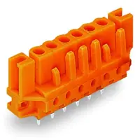 THT female header; 0.6 x 1.0 mm solder pin; straight; Spacer flange; Pin spacing 5.08 mm; 23-pole; orange
