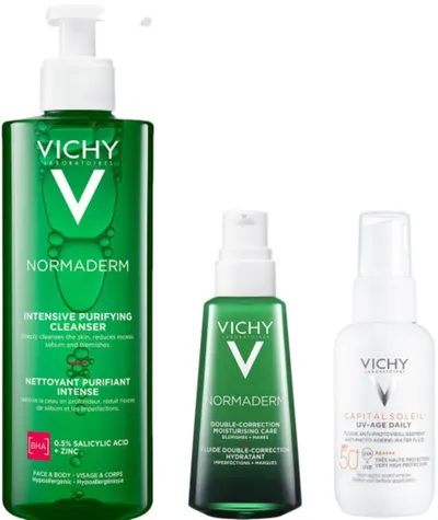 Vichy Normaderm & CS Set - Îngrijire corectivă, Gel și fluid de curățare, 50 + 400 + 40 ml