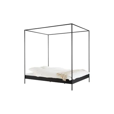 Pat matrimonial negru din oțel fără tăblie/cu baldachin cu somieră 200x200 cm Eton – noo.ma