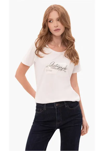 Tricou T-Note pentru femei din bumbac - alb cu imprimeu