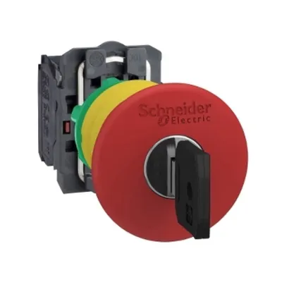 Buton de oprire de urgenta rosu Ø40, de deconectare Ø22 cu deblocare cu cheie 1NC