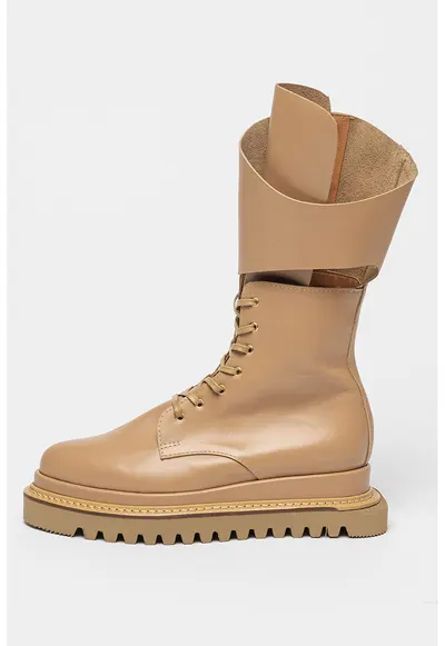 Cizme mid-calf de piele - Bej