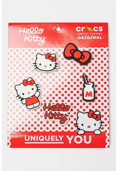 Set de talismane cu tematica Hello Kitty - pentru saboti Jibbitz - 5 piese - Rosu/Alb
