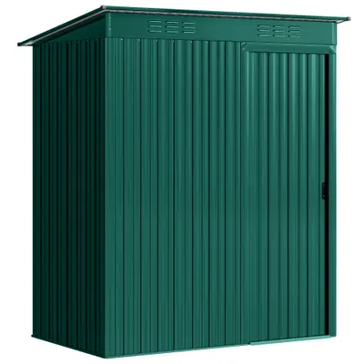 Outsunny Căsuță de Grădină 1.37m² din Metal, Montare Ușoară, Spațiu de Depozitare Unelte Grădină cu Ventilație, Ușă Culisantă, Acoperiș Înclinat și Mănuși, 159x106x181 cm, Verde | Aosom Romania