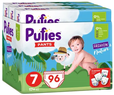 Scutece chilotei Pufies Fashion & Nature - Marimea 7, 96 buc. , 17+ kg, Maxi pack 3