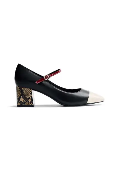 Pantofi Mary Jane de piele ecologica cu aplicatie cap-toe - Negru