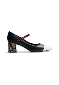 Pantofi Mary Jane de piele ecologica cu aplicatie cap-toe - Negru