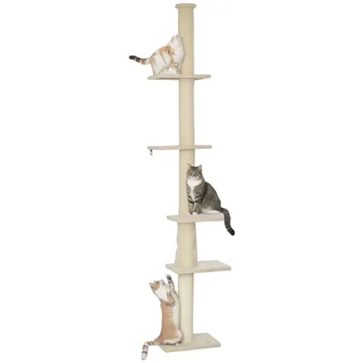 PawHut Pom de zgâriere, înălțime ajustabilă 225-275 cm, bază stabilă, protecție împotriva răsturnării, husă de pluș, Crem | Aosom Romania