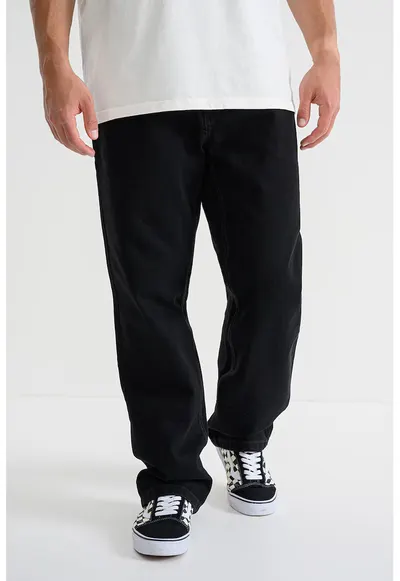 Blugi relaxed-fit din bumbac cu talie medie - Negru