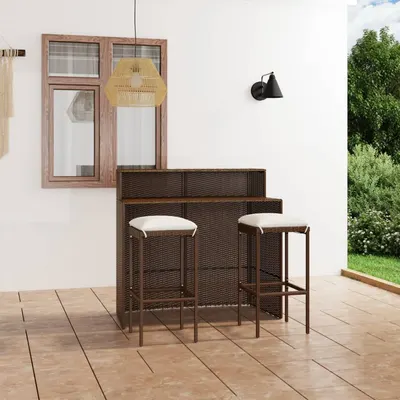 Gossi set mobilier bar de gradina cu perne, 3 piese, maro