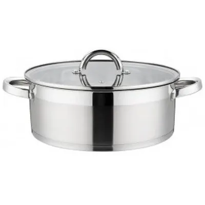 Cratita din Inox cu Maner Lung, Capac Sticla, 18 cm, 2.60 l, Grunberg
