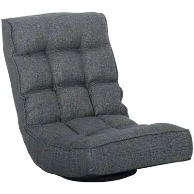 HOMCOM Scaun de Podea Pliabil Fotoliu de Lectură Rotativ 360° cu Spătar Reglabil în 5 Poziții 58x107x79 cm Gri | Aosom Romania