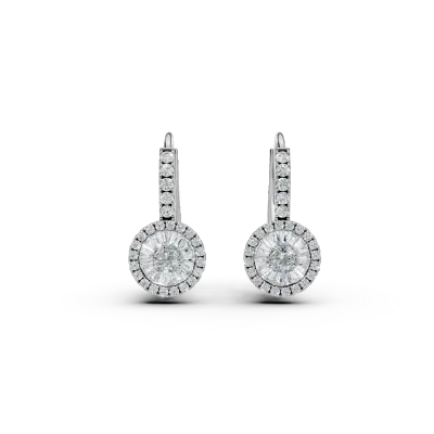 Cercei din aur alb cu diamante baguette si rotunde de 0.5ct