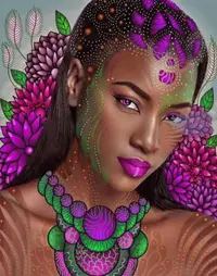 Pictură mozaic cu diamante MagicArt: Premium - Prințesă africană, 40 x 50 cm, cu mărgele rotunde + AB
