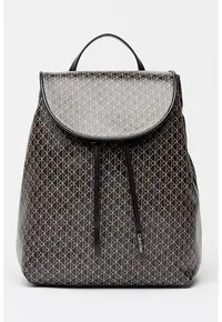 Rucsac de piele ecologica cu model monograma - Negru/Maro taupe deschis