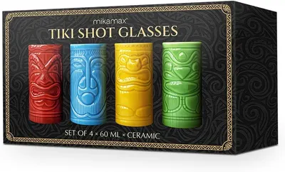Set de căni ceramice Mikamax - Tiki, 4 buc, 60 ml