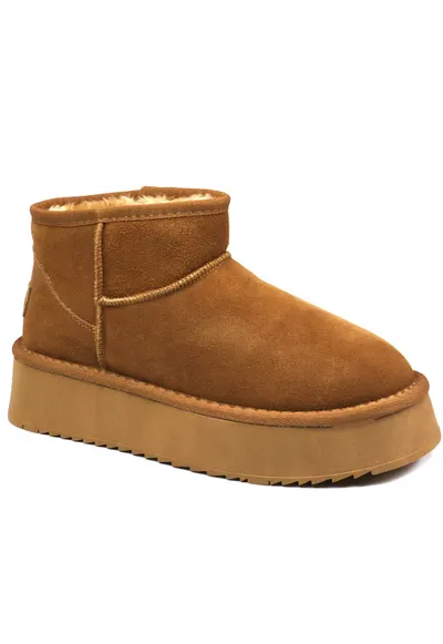 Ghete dama Huge Platform piele intoarsa SCW421P05 - Maro camel