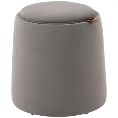 Otomana rotunda cu tava superioara, taburet din material textil cu atingere catifea, masuta de cafea HOMCOM | Aosom Romania
