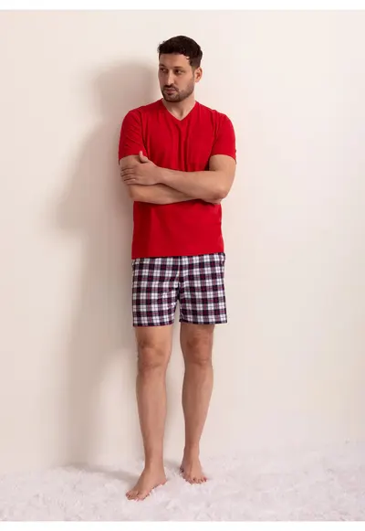 Pijama Barbati Checks Bumbac TWIN - Rosu
