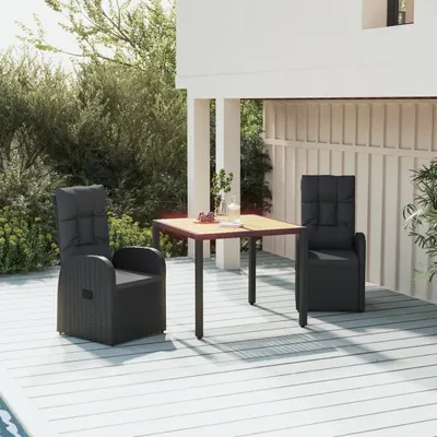 Gossi set mobilier de gradina cu perne, 3 piese, negru, poliratan