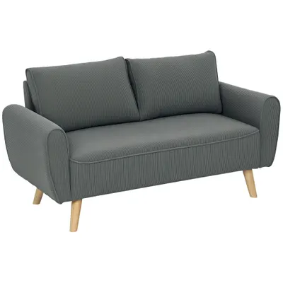 HOMCOM Canapea 2 locuri, canapea din material textil, 2 perne de spate, husa din cord, 145 x 75 x 78 cm, Antracit | Aosom Romania