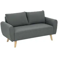 HOMCOM Canapea 2 locuri, canapea din material textil, 2 perne de spate, husa din cord, 145 x 75 x 78 cm, Antracit | Aosom Romania